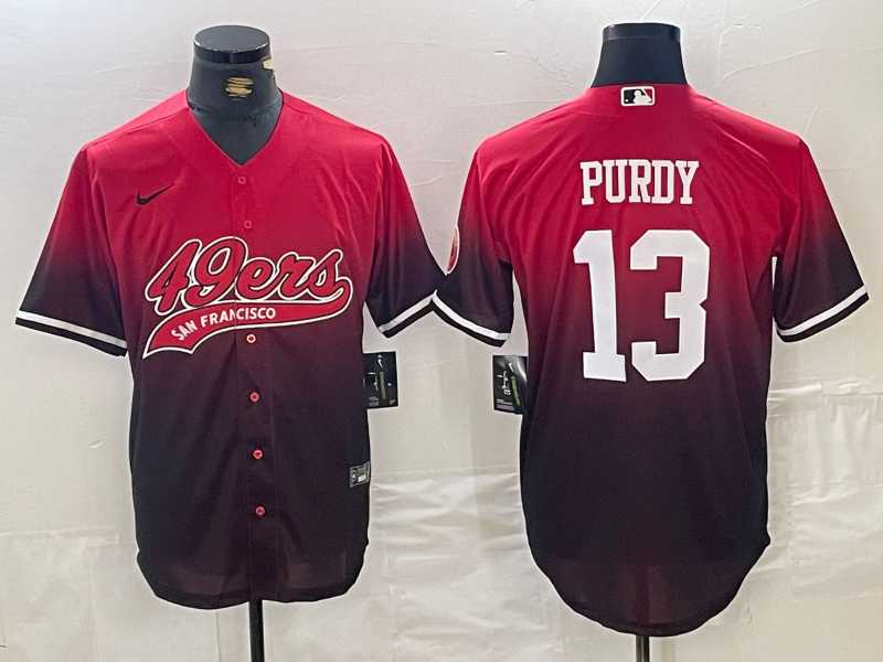 Mens San Francisco 49ers #13 Brock Purdy Red Black Stitched Baseball Jersey